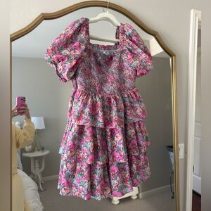 Vici Pink and Blue Floral Tiered Dress